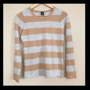 Gap 100% cashmere striped crewneck sweater in gray and brown